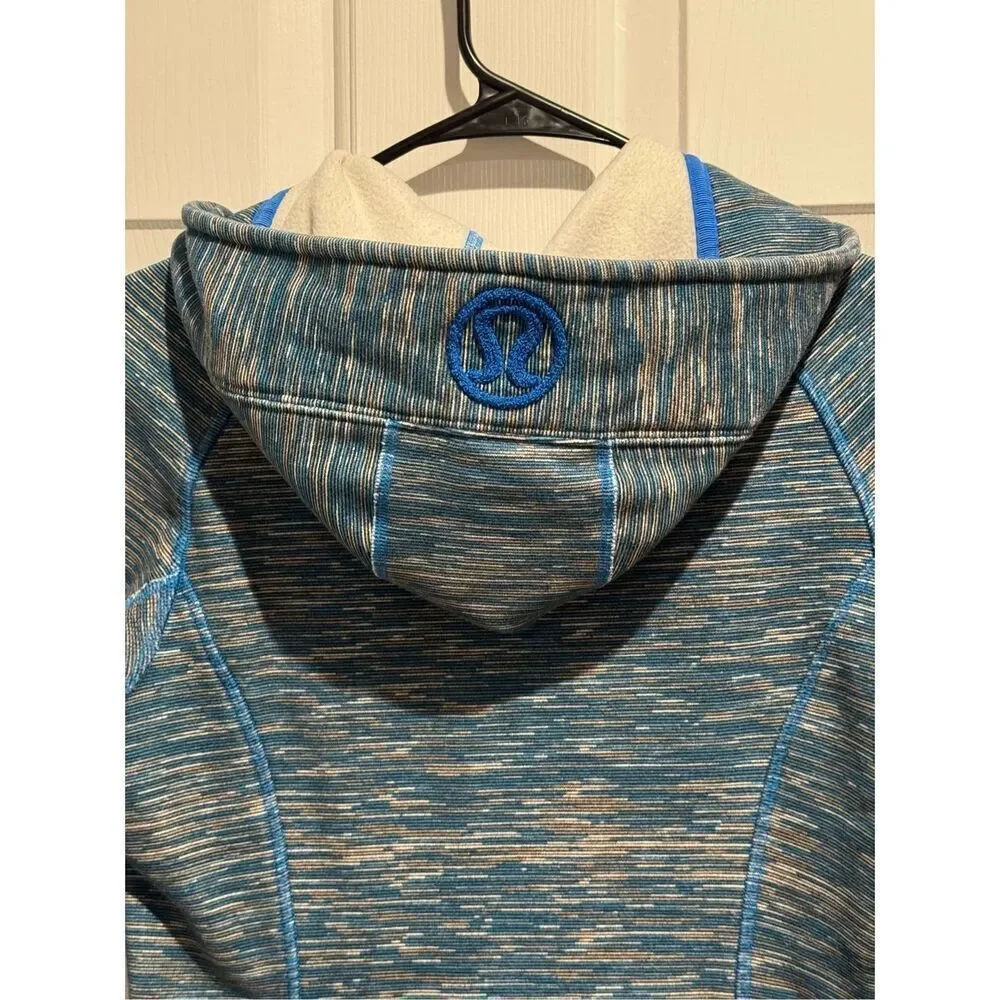 Lululemon Scuba Fleeece Blue Swirl Ribbed Panel Hoodie II Sweatshirt Women's 4